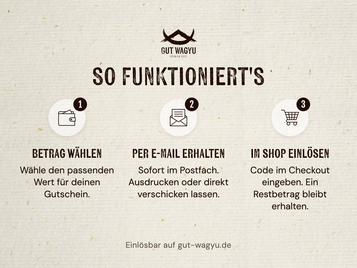 So funktioniert der Gut Wagyu Gutschein in drei Schritten